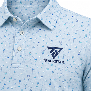 Camiseta Polo Trackstar para Hombre, Color Azul Cielo, con Estampado de Iconos de Golf, Manga Corta, Cuello con Botones, Camisa Deportiva Informal, Logotipo Personalizado - Product Image 5