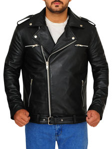 Chaqueta de Cuero Vacuno con Cuello Alto, Dos Tonos, Alta Calidad, Impermeable y Resistente al Viento para Hombre - Product Image 3