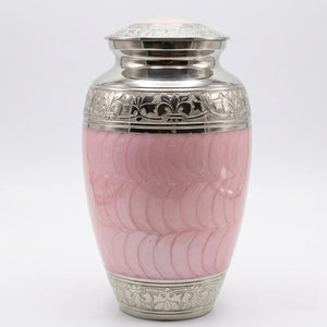 Urnas de Cremación de Metal Rosa para Cenizas Humanas, Tamaño Adulto, Diseño Floral Grabado, Banda Plateada, Urna Funeraria Conmemorativa Con Tapa Roscada - Product Image 6