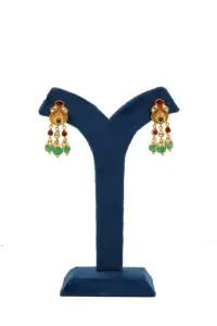 Parure de collier traditionnel en or avec perles vertes, pierres rouges et pendentif floral, bijoux de mariée pour mariage - Product Image 2