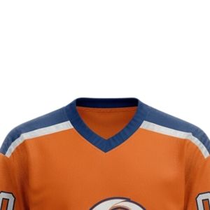 Conjunto de Camiseta y Pantalones Cortos de Hockey sobre Hielo Sublimados en Naranja para Hombre, Cuello en V, Ropa Deportiva Estampada de Poliéster, para Entrenamiento y Partido - Product Image 3