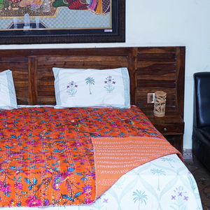 Handmade Bohemian Kantha Quilt Cotton <b>Bedspread</b> Reversible Floral Bird Print All-Season Lightweight Blanket Home Rajasthan RR - Product Image 5