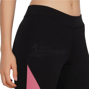 Leggings de yoga taille haute longueur cheville, color block noir et rose, en Spandex et Polyester, extensibles dans les quatre sens, avec surpiqûres contrastées - Product Image 6