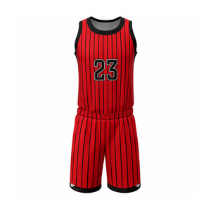 Red Striped Basketball Uniform Set 23 Number Sleeveless Jersey and Short Moisture Wicking <b>Athletic</b> Reversible Basketball Uniform - Product Image 3