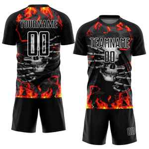 Ensemble de maillots de football personnalisés pour hommes, imprimé crâne et flammes, sublimation, séchage rapide, coupe athlétique, manches courtes, noir et rouge, uniforme d'équipe adulte - Product Image 6