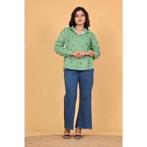 Camisa de algodón con estampado de corazones a rayas para mujer, blusa informal de manga larga con botones, Top de moda estilo San Valentín - Product Image 3