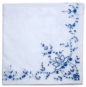 Wholesale Handmade Customized Modern White Cotton Embroidered Pretty Blue Floral Durable <b>Waterproof</b> Oilproof Washable Full Sizes - Product Image 2