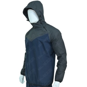 Veste de sudation pour hommes à manches longues avec capuche, haut de sport à col montant et fermeture éclair latérale asymétrique, coupe-vent - Product Image 6