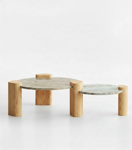 Mesa de centro moderna minimalista con superficie de mármol y patas de madera para sala de estar B2B India - Product Image 1