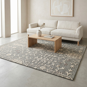 Tapis de sol personnalisé gris ivoire en laine, antidérapant, écologique, à tissage plat avec fines rayures horizontales pour salons d'hôtels et de villas - Product Image 4