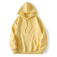 Sweat-shirt à capuche surdimensionné pour homme, jaune uni, décontracté, tricoté, 100% coton, vêtement d'automne, coupe classique, manches longues