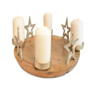 Porte-bougie étoile sur base en bois – Décoration de Noël rustique en métal et bois, porte-bougie étoile décoratif en métal fait main - Product Image 3