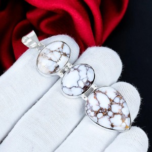 Colgante de Plata de Ley 925 con Triple Piedra de Jaspe Caballo Salvaje, Hecho a Mano, Geométrico, Joyería de Diseño de Alta Calidad, Regalo para Mujer - Product Image 3