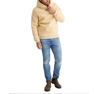Sweat à capuche Sherpa personnalisé pour homme, beige, en polaire moelleuse, pull chaud d'hiver, coupe ample, poche surdimensionnée, 360g, service OEM, fabricant - Product Image 2