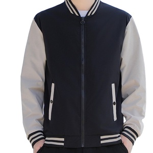 <b>Men</b> Varsity <b>Jacket</b> Grey <b>White</b> Sleeve Stand Collar Zipper Closure Casual Autumn Wear Regular Fit Polyester Cotton Shell - Product Image 3