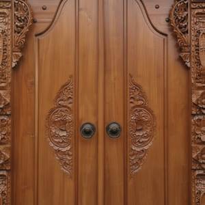 Porte d'entrée double en teck massif sculpté à la main, style traditionnel indonésien, porte principale personnalisée pour villa ou maison - Product Image 6