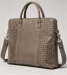 Porte-documents pour ordinateur portable en cuir véritable de qualité supérieure, grand modèle, style vintage, motif alligator, détails rivetés, pour hommes - Product Image 4