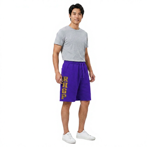 Shorts cargo pour hommes avec lettres brodées, respirants, taille haute, cordon de serrage, en coton, style décontracté - Product Image 1
