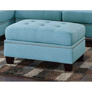 Divano Chaise Longue Reversibile Moderno con Pouf Blu, Set 3 Pezzi in Tessuto Polifibra, Arredamento Soggiorno con Dettagli Trapuntati - Product Image 5
