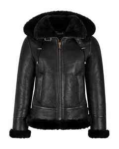 Veste en cuir pour femme, de qualité supérieure, sur mesure, élégante, imprimée, pour l'hiver, avec col à capuche, couleur noire unie, 2026 - Product Image 1