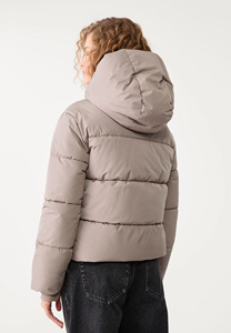 <b>Women's</b> <b>Beige</b> Hooded Down Coat Full Sleeve Zipper Closure Winter Warm Casual Style Solid Color Short Length - Product Image 2