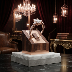 แหวนหมั้นเพชรทรงเอเมอรัลด์สีโรสโกลด์ประดับเพชรสามเม็ด แหวนแต่งงานแบบฝังเพชรสำหรับผู้หญิง - Product Image 1