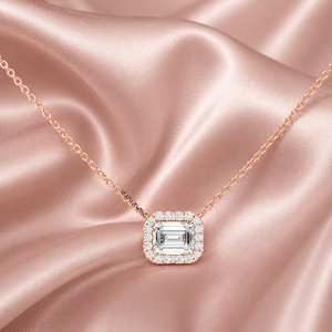 Pendentif halo en diamant de laboratoire taille émeraude pour femme, or 10K 14K 18K et argent 925 935, bijoux fins - Product Image 1