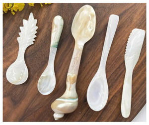 Cuillère en coquillage de qualité export avec manche en porcelaine, directement du fournisseur vietnamien - Cuillère décorative pour servir - Product Image 5