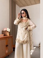 Ensemble Kurti Sharara ethnique haut de gamme 3 pièces avec dupatta, tenue de fête et de cérémonie