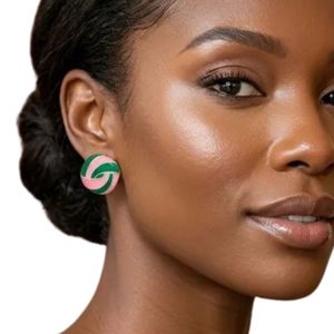 Pendientes de Oro de 14K con Estampado Animal Rosa y Verde, Joyería de Moda para Mujer, Pendientes Elegantes con Patrón, Accesorio de Regalo para Fiestas - Product Image 1