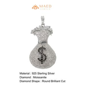 Collier Pendentif Sac d'Argent Moissanite en Argent 925 Sertie de Pierres, Charme Signe Dollar Hip Hop pour Hommes, Style Streetwear de Luxe Brillant Miami! - Product Image 6