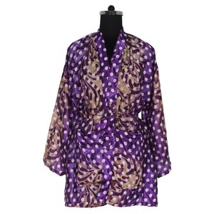KS003 Kimono Vintage de Seda con Manga Corta, Estilo Sari, Vestido Boho Corto, Vestido de Dama de Honor - Product Image 5