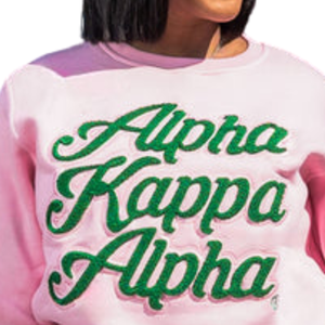 <b>Pink</b> Crew Neck <b>Sweatshirt</b> with Green Alpha Kapa Alpha Embroidery Long Sleeve Pullover Women's Casual Fleece Fashion Top Soft - Product Image 2