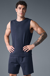 Débardeur sans manches pour homme, col rond, couleur unie, tricoté, décontracté, bleu foncé - Product Image 4