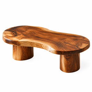 Table basse contemporaine en bois de Suar massif, artistique et luxueuse, avec plateau incurvé et pieds sculpturaux pour les espaces de salon modernes - Product Image 1