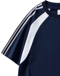 T-shirt décontracté et tendance pour homme, à rayures, col rond, manches courtes, tricoté 100% coton écologique 180g, coupe ample en jersey - Product Image 5