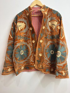 Green Embroidery Floral Jacket <b>Velvet</b> Inner Cotton Bohemian Style Winter <b>Coat</b> Streetwear Bomber Boho Reversible Jacket For <b>Women</b> - Product Image 3