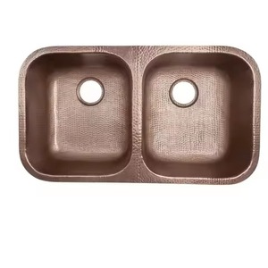 Nouvel arrivage : Évier de cuisine double cuve en cuivre, style moderne et nouveau look, évier double cuve en cuivre style ferme, évier fait main - Product Image 4