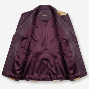 Purple Genuine <b>Leather</b> Cowhide Fur Blazer Jacket <b>Womens</b> Western Hair On Hide Tailored Coat Manufacturer <b>Top</b> Supplier - Product Image 5