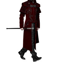 Manteau long gothique pour homme, style victorien steampunk en velours rouge, fabrication sur mesure OEM ODM