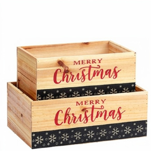Christmas <b>Crate</b> Wooden Printed Rectangular Shape Set of 2 Christmas <b>Wood</b> <b>Crates</b> Christmas Decorations - Product Image 1