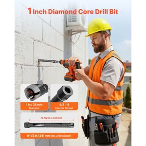 Punta diamantata per carotaggio a secco da 1 pollice di diametro, profondità di foratura 9-1/2 pollici, filettatura interna 5/8-11, 3 adattatori per muratura e cemento - Product Image 2