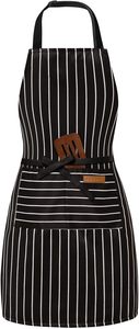 Striped <b>Kitchen</b> <b>Apron</b> Unisex Adult Cotton Canvas Chef <b>Apron</b> With Pockets And Wooden Utensils Black And Blue Options - Product Image 5