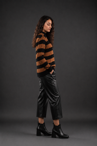 Pull en maille torsadée rayé imprimé sur le devant pour femme, col rond, manches longues, en coton et élasthanne, style décontracté coréen, collection automne - Product Image 4