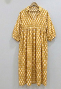 Chemise artisanale imprimée au bloc, 100 % coton, style traditionnel indien, formelle, écologique, respirante, col en V, manches bouffantes, silhouette trapèze - Product Image 2
