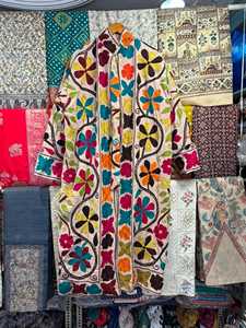 Handmade Suzani Embroidery Floral <b>Kimono</b> Robe <b>Long</b> <b>Sleeves</b> Colorful Boho Winter Coat (Cotton) - Product Image 6
