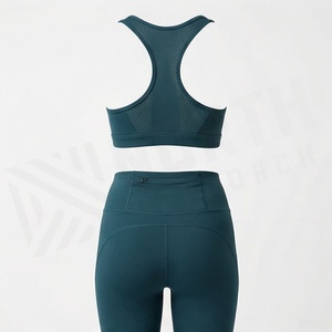 Women's Seamless Yoga Set Racerback Sports Bra and High Waist <b>Leggings</b> 2 Piece Gym <b>Activewear</b> - Product Image 2