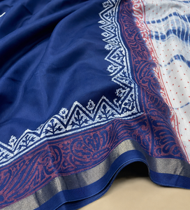 Sari en coton bleu indigo traditionnel indien avec imprimé Bandhani, vêtements ethniques pour femmes, sari tie-dye Shibori avec pièce de tissu pour la blouse - Product Image 6
