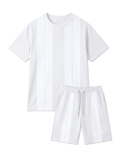 Custom Stripe Men's Short Sleeve T-Shirt & Shorts Set High Quality Breathable Cotton Casual Men's Summer Wear Set - Product Image 6