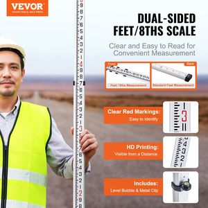 ไม้บรรทัดวัดระดับแบบยืดหดได้ 4 ท่อน ทำจากอลูมิเนียมเกรด 14-8 ฟุต/8 นิ้ว พร้อมสเกลวัดสองด้าน ขนาด 1/8 นิ้ว - Product Image 2